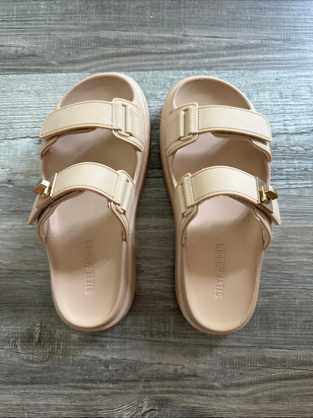 Steve Madden Beige Double-Strap Sandals Slides- Size 7